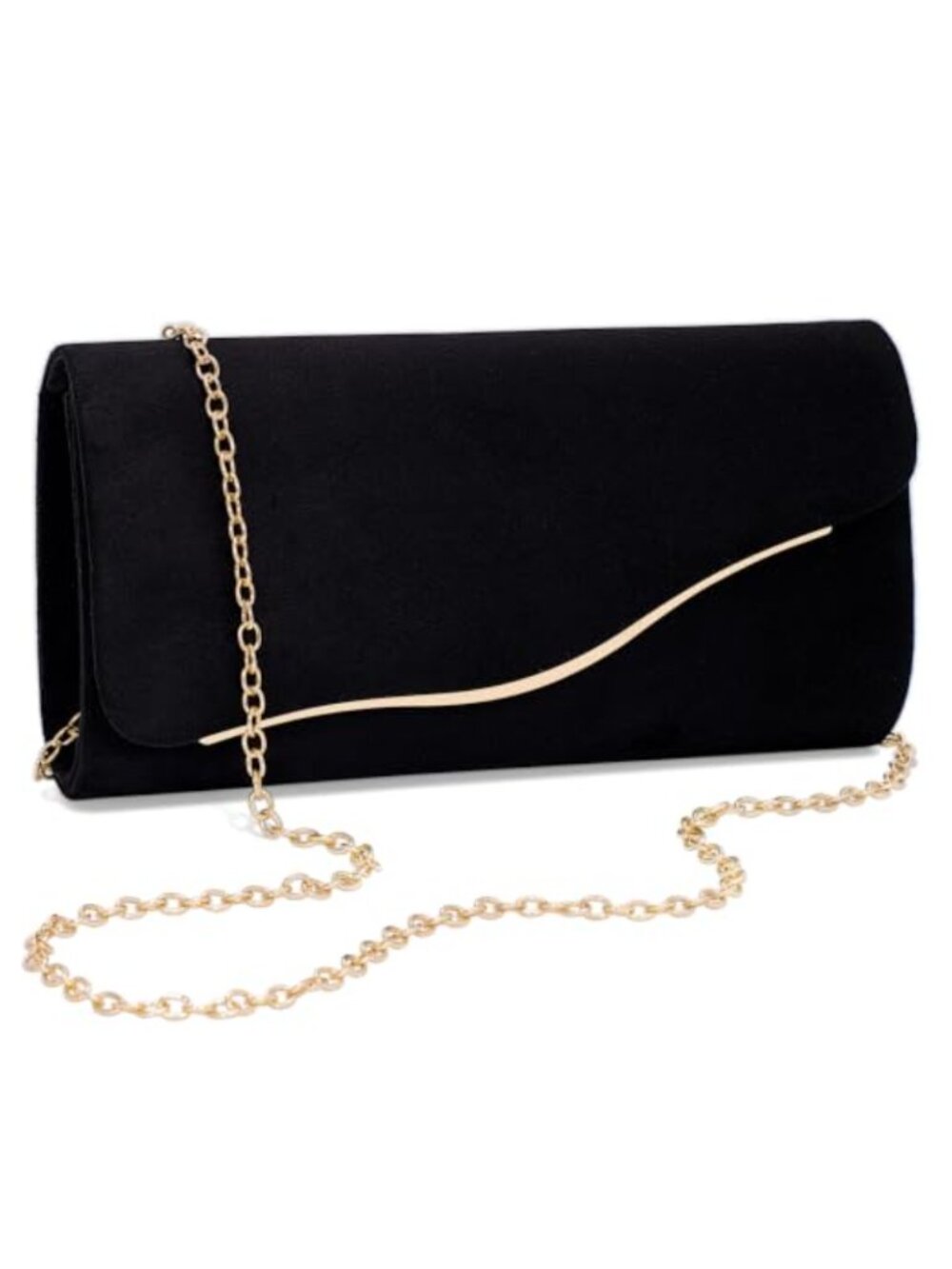 Faux Suede Envelope Clutch with Detachable Chain Evening Bag